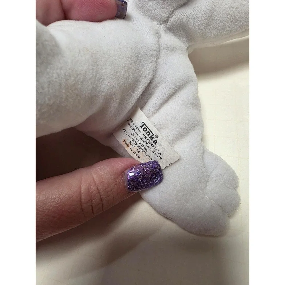 vintage 1980s Tonka Pound‎ Purries cat plush toy white fur, pink ears kitty